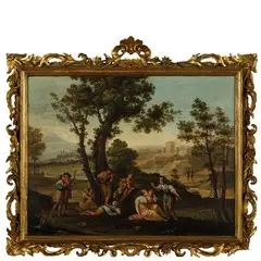 Tomaso Porta, Paesaggio con scena di genere e musici, oil on canvas