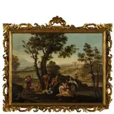 Tomaso Porta, Paesaggio con scena di genere e musici, oil on canvas