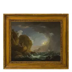 Carlo Bonavia, Veduta costiera, oil on canvas