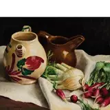 Carlo Vitale, Natura morta con ortaggi e brocche in ceramica / Firmato 'C Vitale' in basso a sinistra, oil on canvas