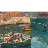 Romolo Pergola, Roma, 1890 - Torino, 1960 / Marina con barche di pescatori / Firmato 'Romolo Pergola' in basso a destra