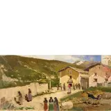 Uberto Dell’Orto, Milano, 1848 - 1895 / Chiacchiere nella piazza del paese, oil on canvas