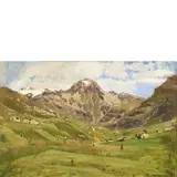 Uberto Dell’Orto, Milano, 1848 - 1895 / Paesaggio alpestre con masi e figure, oil on canvas