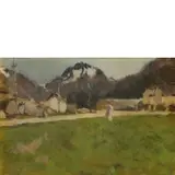 Uberto Dell’Orto, Milano, 1848 - 1895 / Paesaggio con montagne, oil on cartoncino