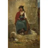 Uberto Dell’Orto, Milano, 1848 - 1895 / Figura di popolana nell'aia, oil on panel