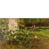 Uberto Dell’Orto, Milano, 1848 - 1895 / Contadina nel campo di zucche, oil on canvas
