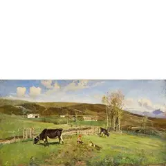 Uberto Dell’Orto, Milano, 1848 - 1895 / Paesaggio alpino con mucche e pastorelli / Firmato in basso a sinistra 'U Dell'Orto', oil on canvas