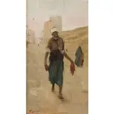 Fabio Fabbi, Bologna, 1861 - Casalecchio di Reno, 1946 / Paesaggio arabo con figura / Firmato 'Fabbi' in basso a sinistra, oil on tavoletta