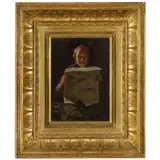 Giovanni Segantini, Arco, 1858 - Schafberg, 1899 / Calzolaio attento a leggere il giornale / Monogramma 'GS' in alto a destra