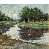 Adolfo Tommasi, Livorno, 1851 - Firenze, 1933 / Il parco di Villa Puccini a Torre del lago / Firmato 'Adolfo Tommasi' in basso a sinistra, oil on canvas