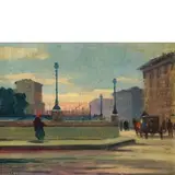 Livorno, 1883 - 1979 / Piazza di Livorno con figure / Firmato 'R Natali' in basso a sinistra by Renato Natali, oil on panel, offered Nov 2018