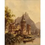 Karl Kaufmann, Slesia austriaca, 1843 - Vienna, 1905 / Paesaggio olandese con castelli / Firmato 'Fr Gilbert' in basso a destra