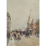 Italia, 1870 - 1920 / Carrozzelle lungo la via a Londra / Firmato 'Gino Scalatelli' Londra in basso a sinistra by Gino Scalatelli, Acquarello su carta, offered Nov 2018