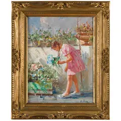 Miseno, 1894 - Napoli, 1989 / Bambina in giardino / Firmato 'G Panza' in basso a destra by Giovanni Panza, oil on panel, offered Nov 2018