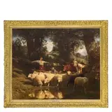 Auguste Bonheur, Bordeaux, 1824 - Bellevue, 1884 / Contadina con gregge / Firmato' 'A Bonheur' in basso a destra, oil on canvas