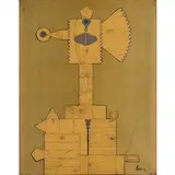 Enrico Baj, Milano 1924 - Varese 2003 / Totem, 1961, mixed media and collage on cardboard