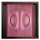 Stefano Ferracci, Roma 1957 / Cromo interferenze cinetico-visive numero 15, 2016, Acrilici su tela applicata su tavola con assemblaggio di listelli in legno di tiglio laccato