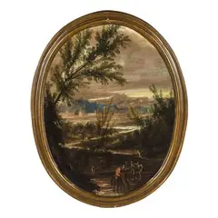 Antonio Francesco Peruzzini, Coppia di paesaggi, oil on canvas ovale