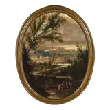 Antonio Francesco Peruzzini, Coppia di paesaggi, oil on canvas ovale