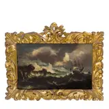 Antonio Marini, Veduta costiera con vascello, oil on canvas