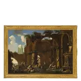 Clemente Spera, Paesaggio con rovine e viandanti a riposo, oil on canvas