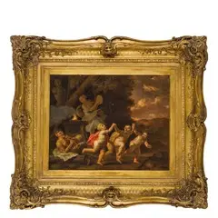 Mattheus Terwesten, Paesaggio con putti e baccanale, oil on canvas
