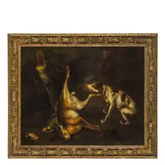 Wenzel Ignaz Brasch, Cacciagione con cane / Siglato sul sasso in basso a sinistra
