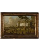 Pierre Patel, Paesaggio con capriccio architettonico e figure, oil on panel