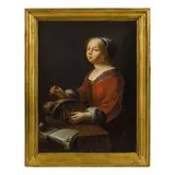 Johann Kupetzky, Ritratto di giovane donna che ricama e spartito musicale, oil on canvas