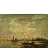 Pietro Fragiacomo, Trieste 1856 - Venezia 1922 / Pescatori in laguna / Firmato P Fragiacomo in basso a sinistra