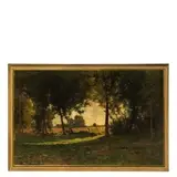 Carlo Follini, Domodossola (No) 1848 - Pegli (Ge) 1938 / Contadina con gregge fra i castagni / Firmato C Follini in basso a sinistra