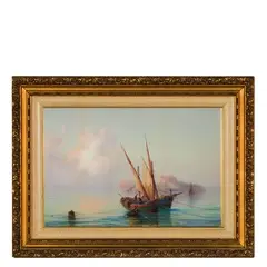 Carlo Bossoli, Lugano 1815 - Torino 1884 / L'isola di Procida con barca di pescatori / Firmato C Bossoli in basso a destra, tempera on paper