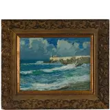 Giuseppe Sacheri, Genova 1863 - Pianfei (Cn) 1950 / Raggio di sole sul molo / Firmato G Sacheri in basso a destra