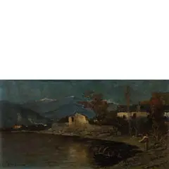 Lecco 1857 - Milano 1938 / Veduta lacustre con contadina / Firmato G B Todeschini in basso a sinistra by Giambattisti Todeschini, oil on panel, offered Mar 2019