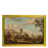 Francesco Simonini, Paesaggi con accampamento (il pagamento dell'affitto), oil on canvas