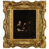 Pietro Bellotti, Vecchia filatrice e ragazzo in un interno, oil on paper applicata on panel
