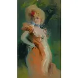 Jules Chéret, Ritratto di donna con cappello con fiore / Firmato Cheret in basso a sinistra, pastel on paper