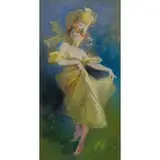Jules Chéret, Ritratto di giovane donna con cappello / Firmato Cheret in basso a destra