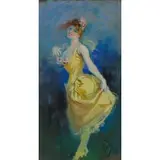 Jules Chéret, Giovane donna con abito giallo / Firmato Cheret in basso a destra
