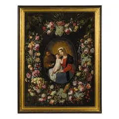 Madonna con il Bambino e San Giuseppe in una ghirlanda di fiori by Philips de Marlier, oil on canvas, offered May 2019