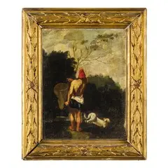 Figura di uomo di spalle con cane by Michelangelo Cerquozzi, oil on canvas, offered May 2019