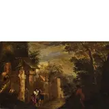 Ascanio Luciano, Paesaggio con la cacciata di Agar, oil on canvas