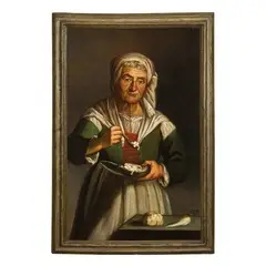 Ritratto di anziana / Ritratto di mendicante by Giuseppe Romani, oil on canvas, offered May 2019