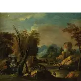 Giuseppe Zola, Paesaggio con torre, oil on copper
