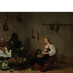 Sybrand van Beest, Interno di cucina / Indistintamente firmato e datato 1665 in basso a destra, oil on panel