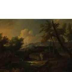 Johannes Glauber, Paesaggio fluviale con figure, oil on canvas