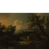 Johannes Glauber, Paesaggio fluviale con figure, oil on canvas