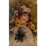 Napoli, 1860 - 1942 / Ritratto di bimba / Firmato V Irolli in basso a destra by Vincenzo Irolli, Acquarello su carta, offered May 2019