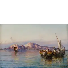 Giuseppe Carelli, Napoli 1858 - Portici 1921 / Veduta del golfo di Napoli con barche / Firmato G Carelli in basso a destra, oil on panel