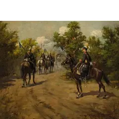 Enrico Vizzotto Alberti, Oderzo, 1880 - Padova, 1976 / Cavalleria pesante, Nizza al campo / Firmato E Vizzotto Alberti in basso a destra, oil on panel